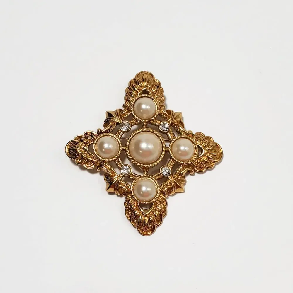 Vintage KJL Kenneth Jay Lane For AVON Faux Pearl Cabochon Combo Brooch Pendant